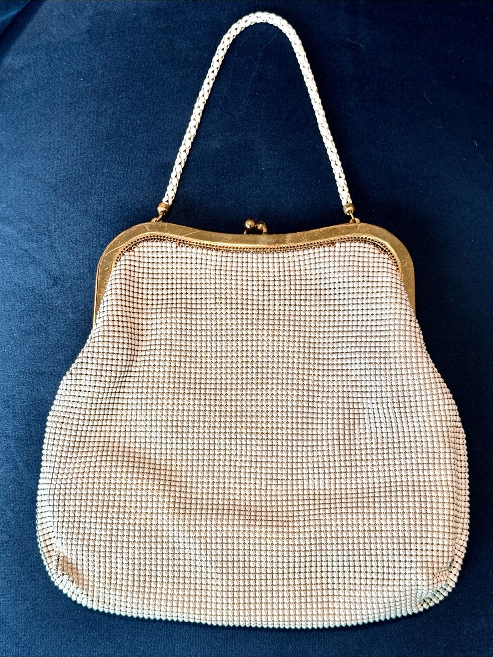 Vintage Whiting & Davis Ivory Metal Mesh Evening Bag | 1940s–50s Made in USA